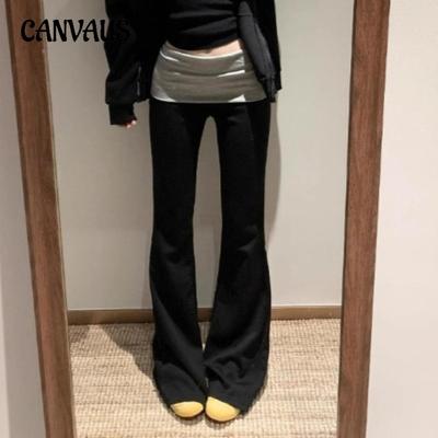 Damen Spice Girls Colour Blocking Taillenkopf Niedrige Taille Lässige Mikrohose Schlanke dünne Spice Girls Hundred Sports Strickhose