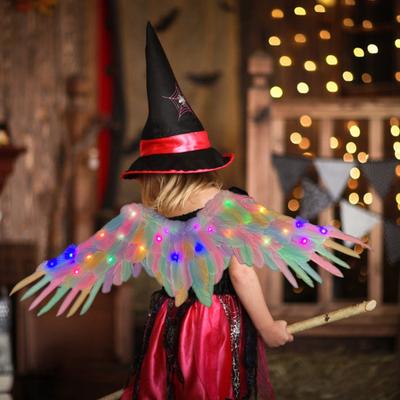 Halloween Angel Wings for Girls Kids Women Colorful Angel Feather Wings with Elastic Band Cosplay Costume Accessory for Stage Halloween Party