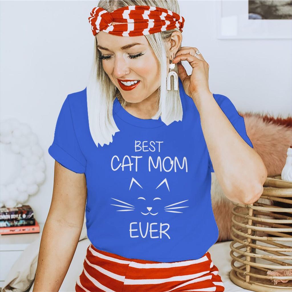 Best Cat Mom Ever Shirt Fun Mama Life Tshirts Cartoon Animal Cat Tees Women Short Sleeve Retro Mothers Day Gifts Tshirts Tops