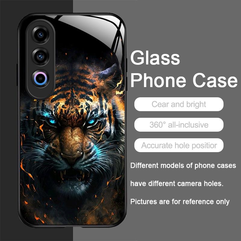 Golden Black Tiger Stripe Flame Print Tempered Glass Phone Case for OnePlus 13R 12 11 10 9 Nord CE4 3 2 Lite ACE2 ACE3 Pro Cover