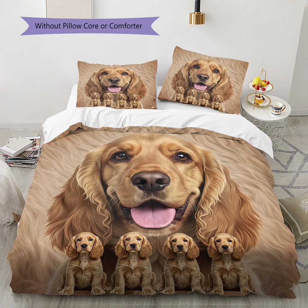 Amerikanischer Cocker Spaniel Muster Bettwäsche Steppdecke Set Steppdecke Bezug Kissenbezug Heimdekoration Geschenk (1 Bettbezug + 2 Kissenbezüge, ohne Füllung)