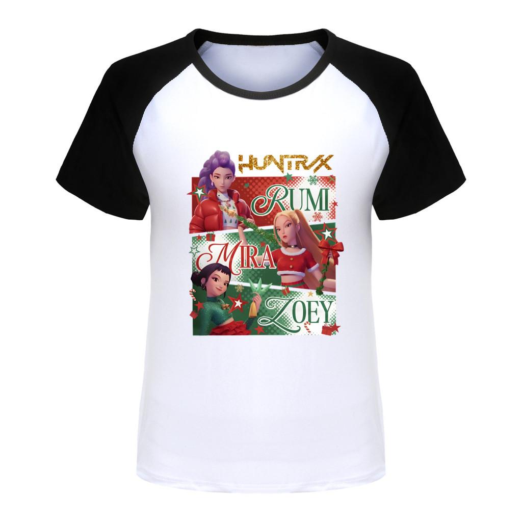 5181 Kids Girls Christmas New Year Rumi Zoey Mira Print Raglan Short Sleeves T-Shirt