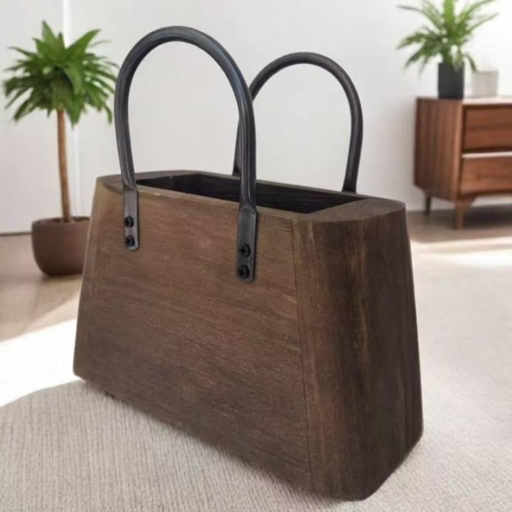 Modern Vintage Wooden Storage Basket for Plants Home Decor Cross Border