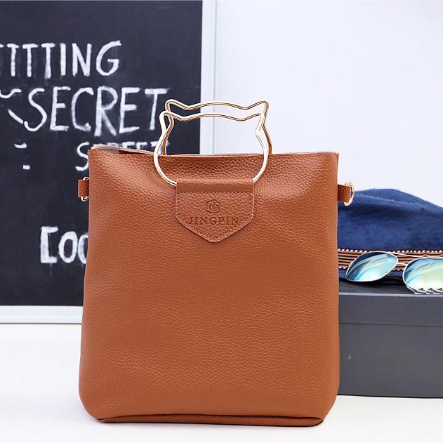 Korean Creative European And American Simple Cat Iron Handbag Three-piece Set Soft Pu Material