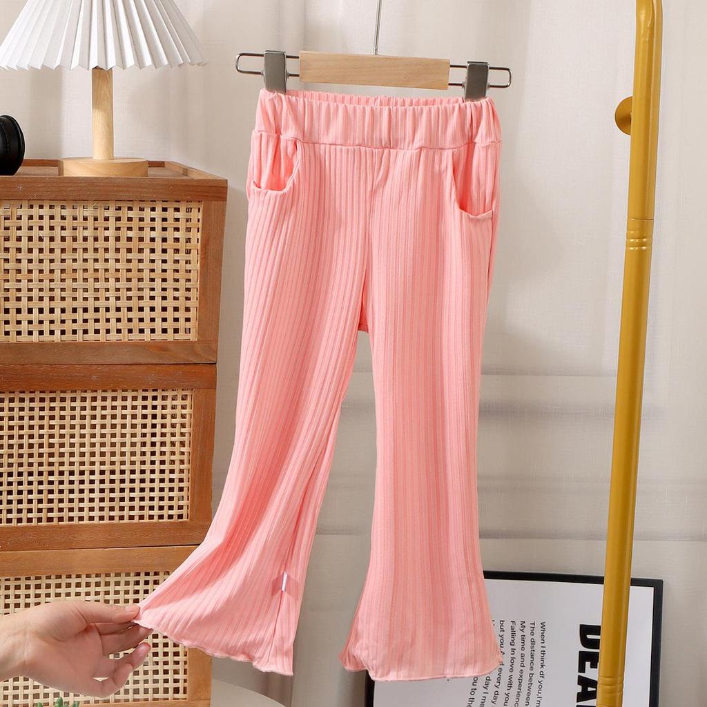 Summer 2025 Girls' Flare Pants: Korean Style Mosquito-Repellent Trousers for Toddlers and Young Children In Solid Colors
