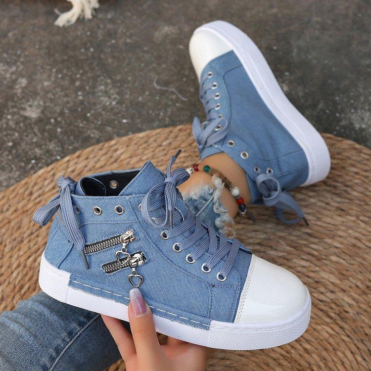 Foreign Trade Large Size 2024 New Cloth Surface Solid Color High-top Casual Thick-soled Versatile Canvas Shoes Tide