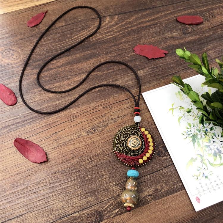 Ручной работы оригинальное ретро керамическое нефритовое ожерелье литературная женственность универсальная простая длинная цепочка-подвеска для свитера