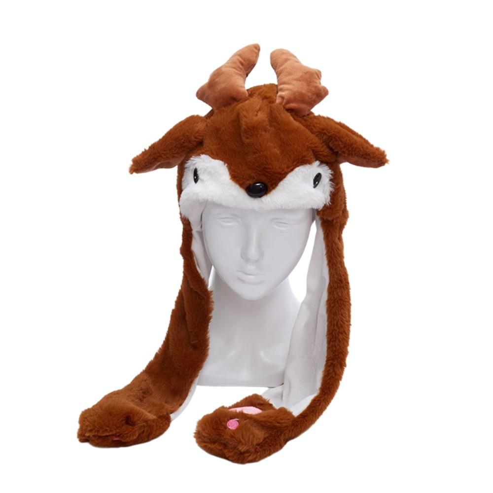 Cartoon Santa Reindeer Party Headdress Jumping Up Ears Ear Moving Hat Cute Plush Hats Aldult