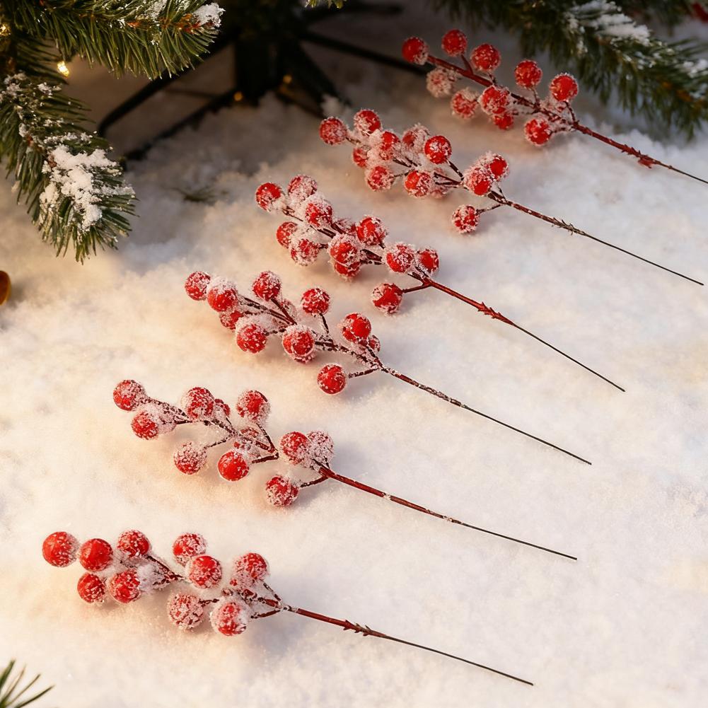 (10 Pieces/bag) 22cm Snowflake Simulation Berry Skewer Christmas Year New Decoration Vase Room Tree Celebration Outdated P2U3