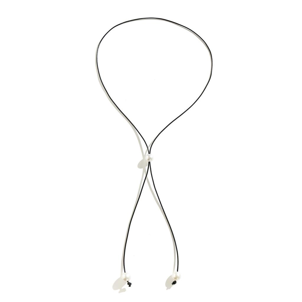 Retro Simple Imitation Pearl Wax Thread Fringed Necklace, Cold Wind Geometric Knotted Necklace For Women