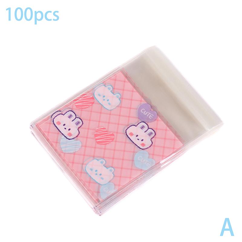 100Pcs Cute Cartoon Printed Opp Clear Packaging Bags Candy Bag Self-Adhesion Storage Bag Diy Gift Pastry Sealable Bag