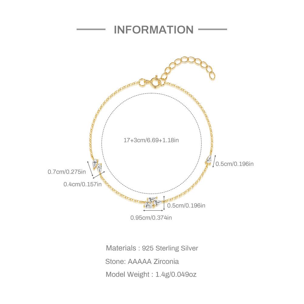 Bracelet simple en argent sterling S925, motif goutte d'eau et zircone, style bohème