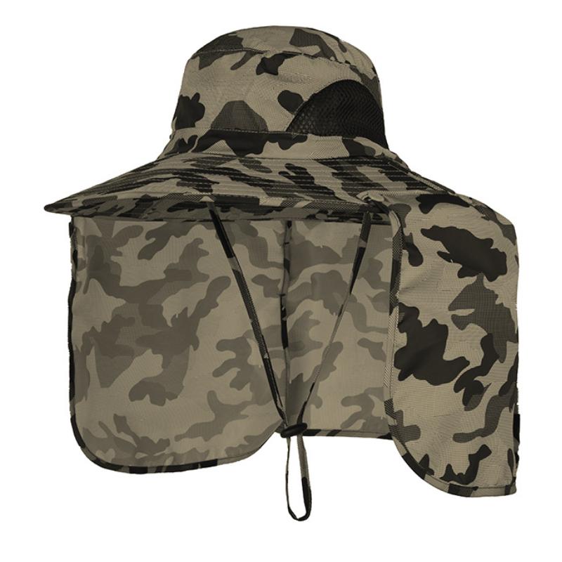 Detachable Men Fishing Cap with Shawl 10CM Large Brim Bucket Hat Outdoor Face Neck Protection Sun Hat Waterproof Anti-UV Panama