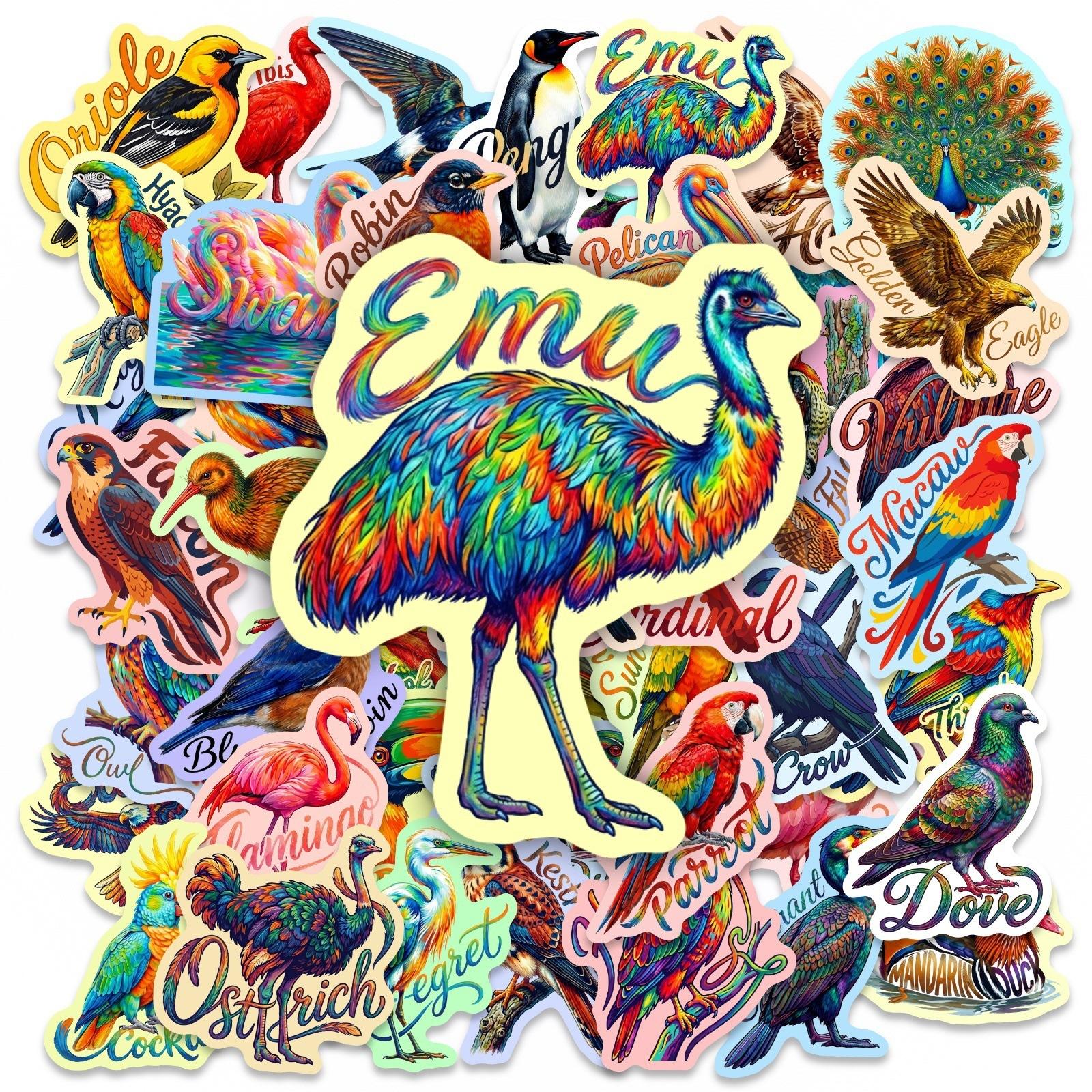 

50 Colorful Bird Stickers Creative Animal Decorative Luggage Water Cup Waterproof Stickers
