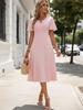 Summer French Elegance: Short Sleeve V-Neck A-Line Midi Dress for Vacation & Commute