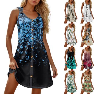 Summer Dresses For Women Beach Boho Sleeveless Printing Tshirt Tank Sundresses
