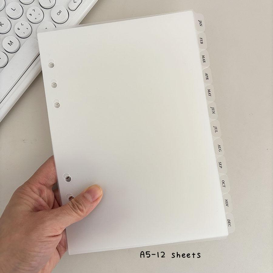 A5 A6 12pcs Frosted Devides With Monthly Tag, High Transparency PP Material Loose Leaf Baffle Board, Binder Notebook Index Pages