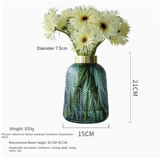 Vase Transparent Embossed Glass Material Nordic Style High-End LeafRetro Dining Table Decoration Living Room Flower Arrangement