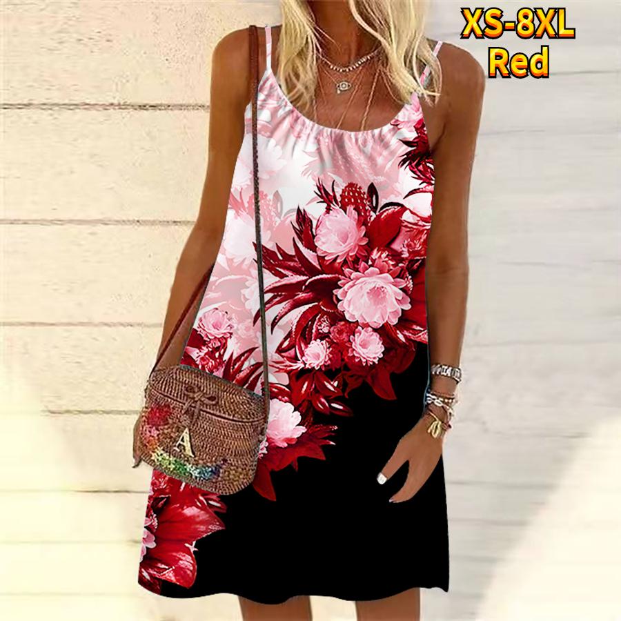 

Женское мини-платье с цветочным принтом анемоны, вечернее платье без рукавов, летнее пляжное платье, сарафан 8XL красный