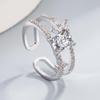 Zircon Square Round Open Ring - Elegant Retro Index Finger Jewelry for Trendy Work and Commute