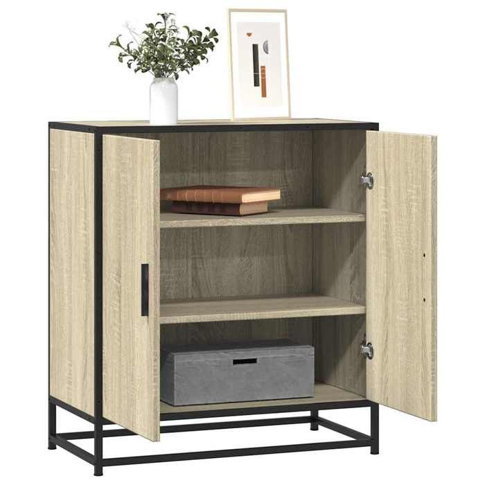VidaXL Buffet chêne sonoma 68x35x76 cm bois d'ingénierie et métal, armoire de rangement, meuble d'entrée, meuble d'appoint 848965