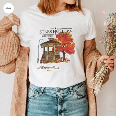 Sonbahar Festivali Stars Hollow Gilmore Girls tişörtü Gilmore Girl'den ilham alan tişört Kadın Grafik Bisiklet Yaka Üst Gilmore Girls için Hediyeler