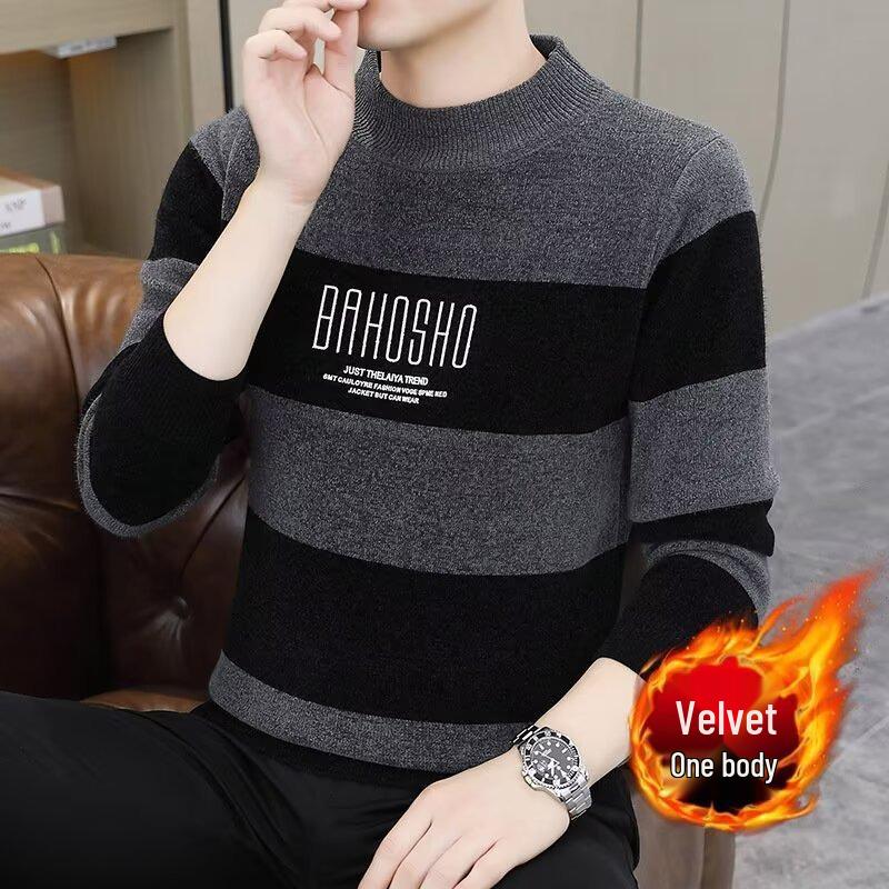 2025 Men s Slim Fit High Neck Knitwear - Autumn/Winter Trend 3XL черный серый