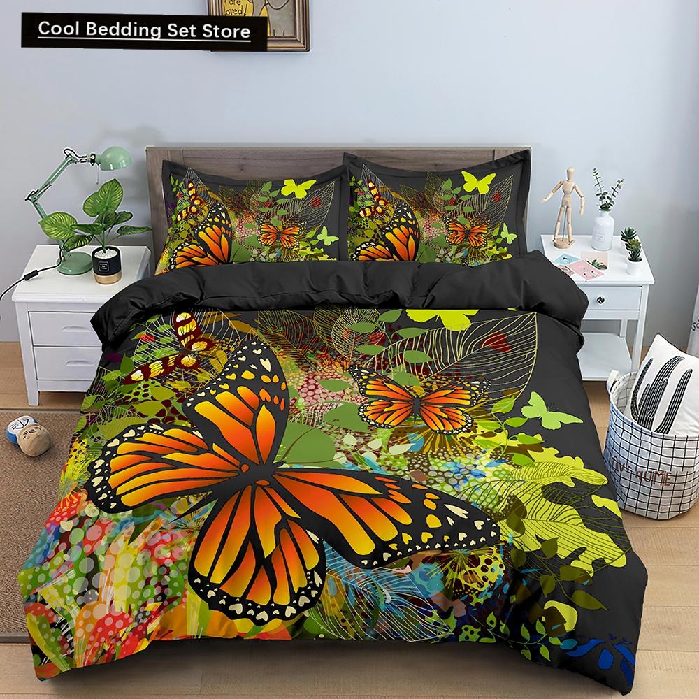 Butterfly Duvet Cover King Queen Size Animal Floral Bedding Set for Teens Adults Beautiful Flower 2/3pcs Polyester Quilt Cover