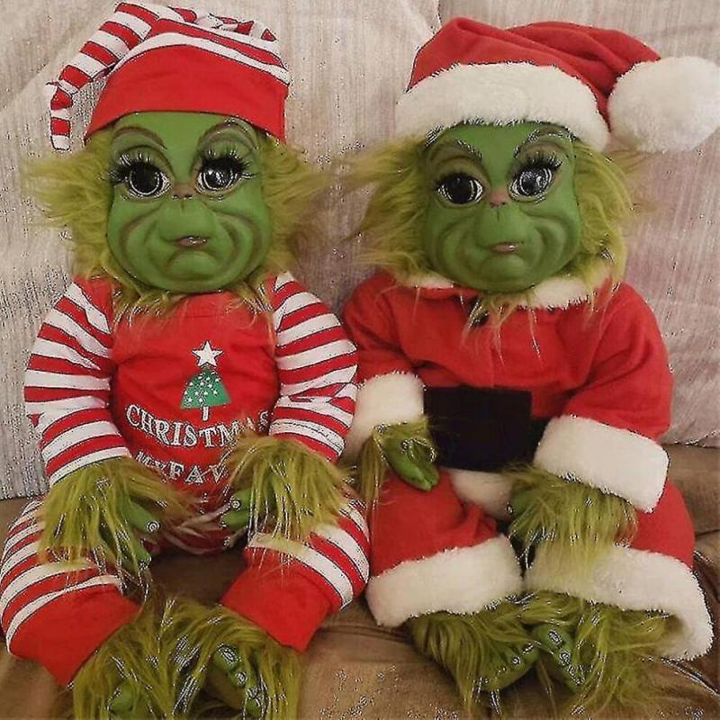 Christmas The Grinch Latex Plush Doll Reborn Baby Grinch Stuffed Toy Xmas Gift