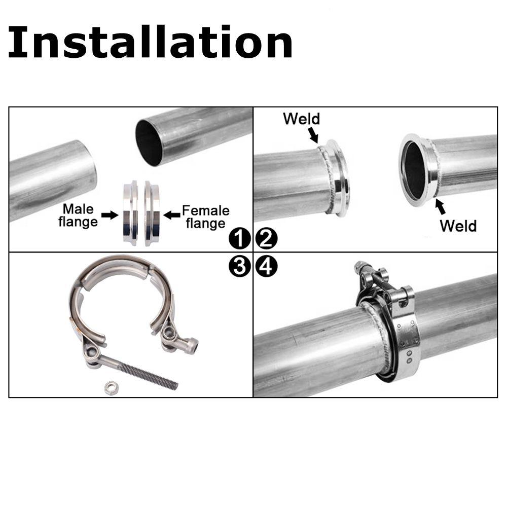 2" 2.5" 3" 3.5" 4" V-Band Clamp With Flange Male Female Stainless Steel Fit for Exhaust System, Turbocharger, Downpipe, Muffler