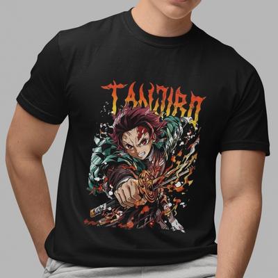 Demon Slayer Tanjiro Kamado Graphic T Shirt Anime Manga Tee Flame Sword Style