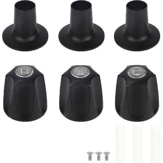 3pcs Shower Knobs Replacement Kit, Matte Black Shower Knobs Include Base Connectors Screws Compatible with pfister Verve Bathtub Faucet Handle