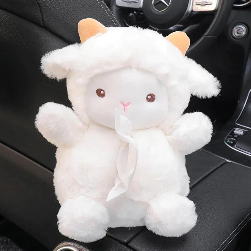 Cutie de șervețele auto Kawaii Păpușă de pluș Purceluș Oaie Suport șervețele Hârtie de șervețel Stilizare auto Portabil Cutie de hârtie Suport hârtie șervețel pentru casă