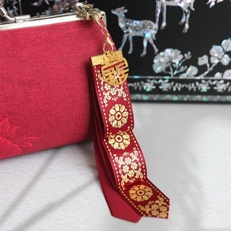 Korean Traditional Pattern Daenggi Keychain 7 Color Lucky Gold Leaf Ribbon Pattern