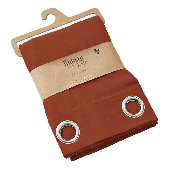 Lot de 2 rideaux d'ameublement "Kala" en Coton 140 x 260 cm l'Effet Papillon - Kala Terracotta - 2 panneaux 140 x 240 cm