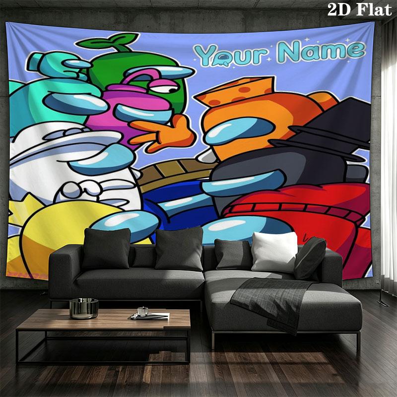 Among Us Custom Name Wall Tapestry Aesthetic Wall Hanging Printed Fabric Blanket Decorative Tapestries for Bedroom Living Room Home Decor