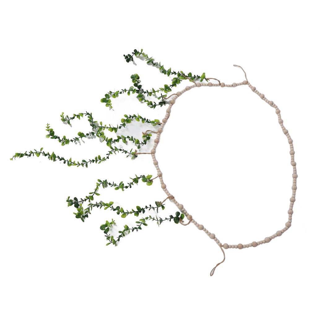 Hanging Photo Display Holder Wall Decor Wooden Bead Garland Realistic Eucalyptus Leaf Photo Display 