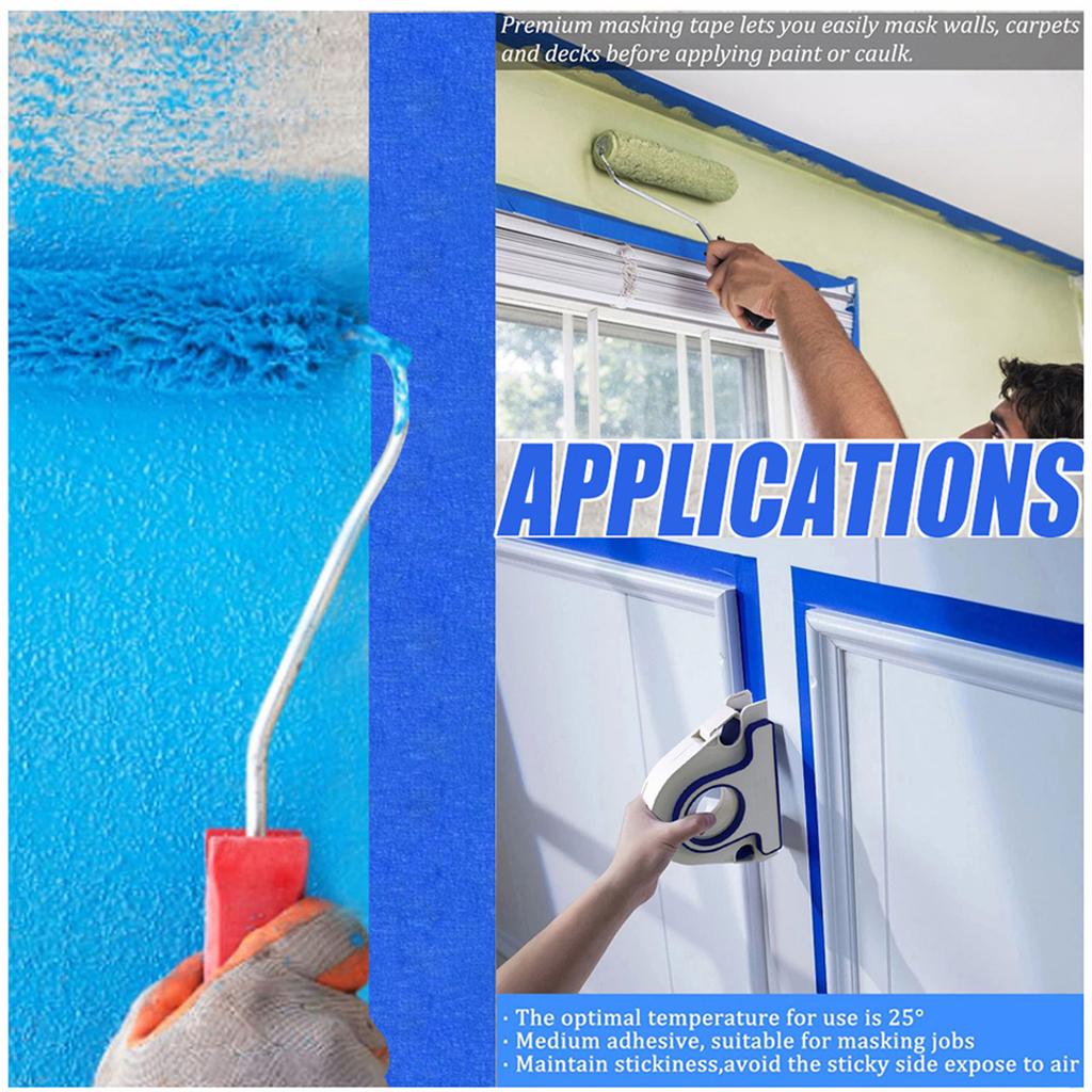Masking Tape Applicator and 25mm Wide White Sticker Roll Covering Paint Tape Dispenser Cutter for Trim Window Door Frame