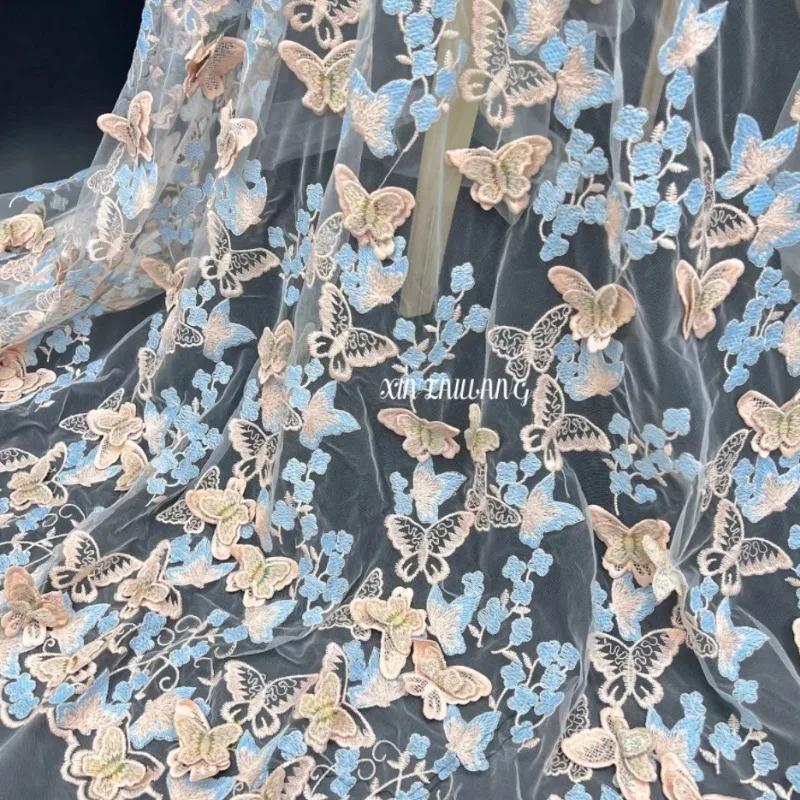 3D Hand-embroidered Cloth for Wedding Fabric Butterfly Embroidery Fabric DIY  for Dress Water-soluble Mesh Embroidery Lace