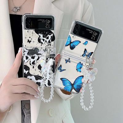Ins Butterfly Cow 3d Bracelet Cute Cartoon Clear Couple Phone Case For Samsung Galaxy Flip3 Flip4 Z Flip 3 4 5g Back Cover Capa