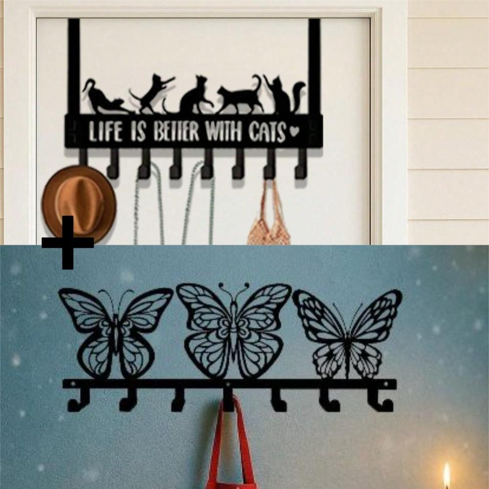 Metal Wall Sculpture Set Cat and Butterfly Decor Halloween Christmas Gift