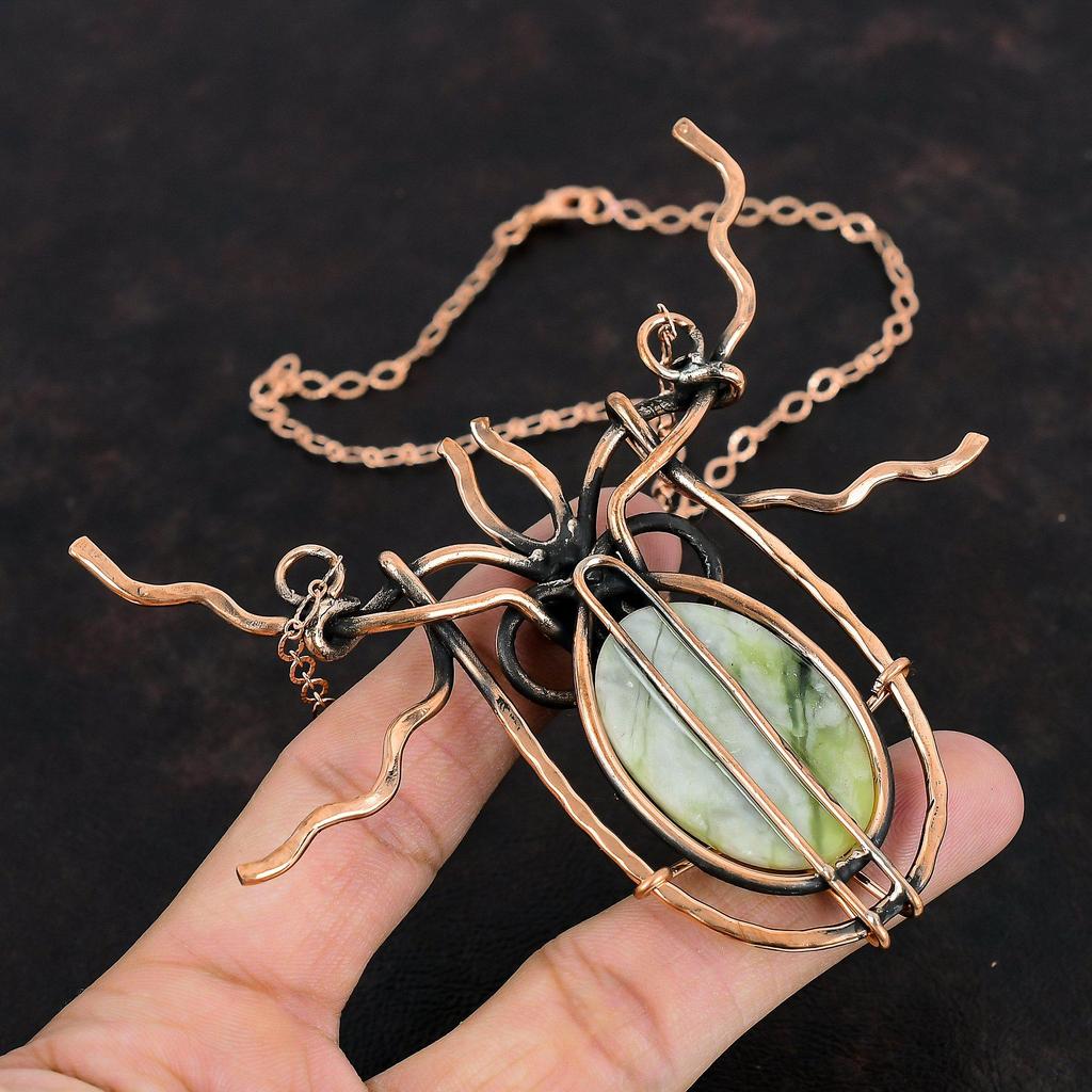 Green Aragonite Necklace Copper Wire Wrapped Necklace Adjustable Chain Necklace Handmade Necklace Gemstone Copper Jewelry Anniversary Gifts