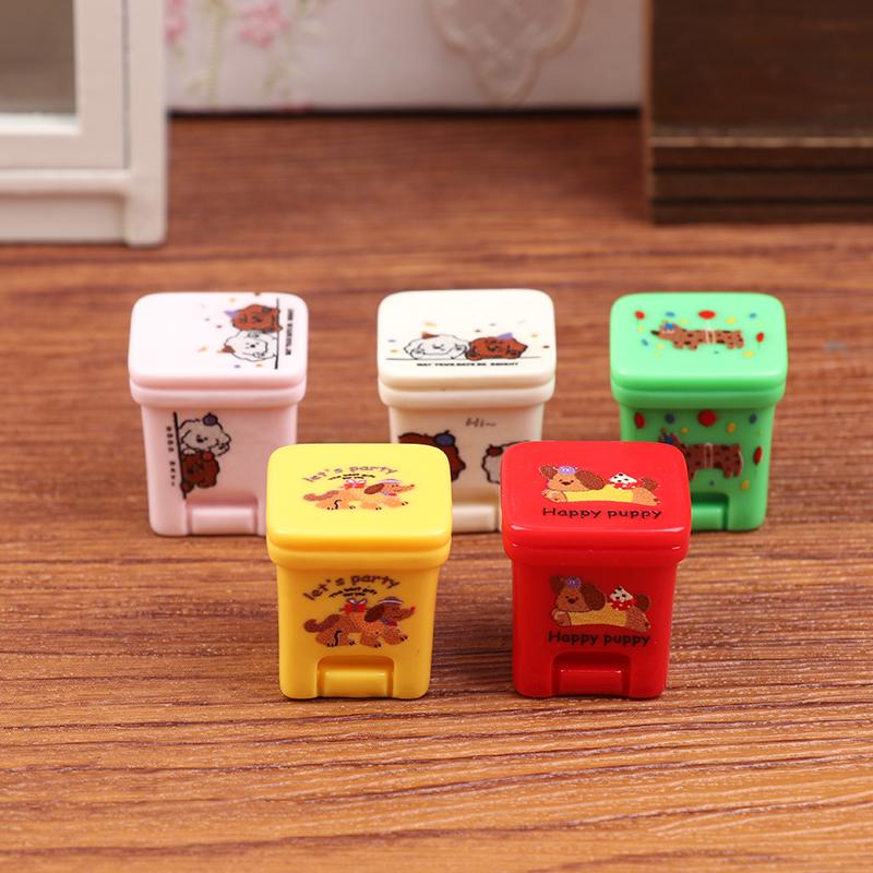 5Pcs Dollhouse Mini Cartoon Garbage Can Model Dollhouse Furniture Decoration Dolls House Accessories Pretend Play Toys