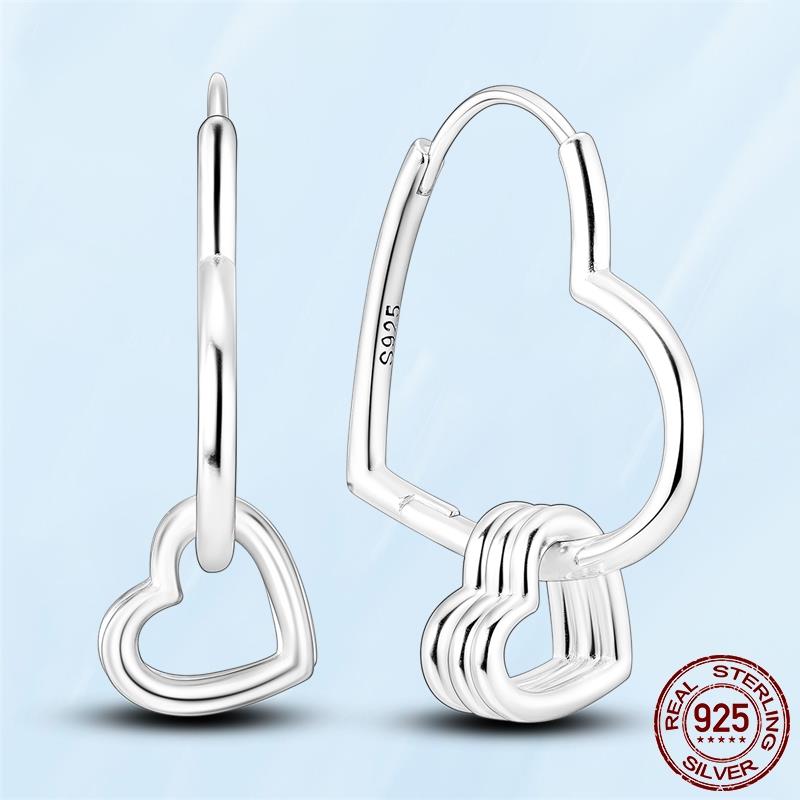 Real Original 925 Sterling Silver Daisy Flower Feather Hoop Heart Stud Earrings Fit Women Fashion Jewelry Engagement Party Gift