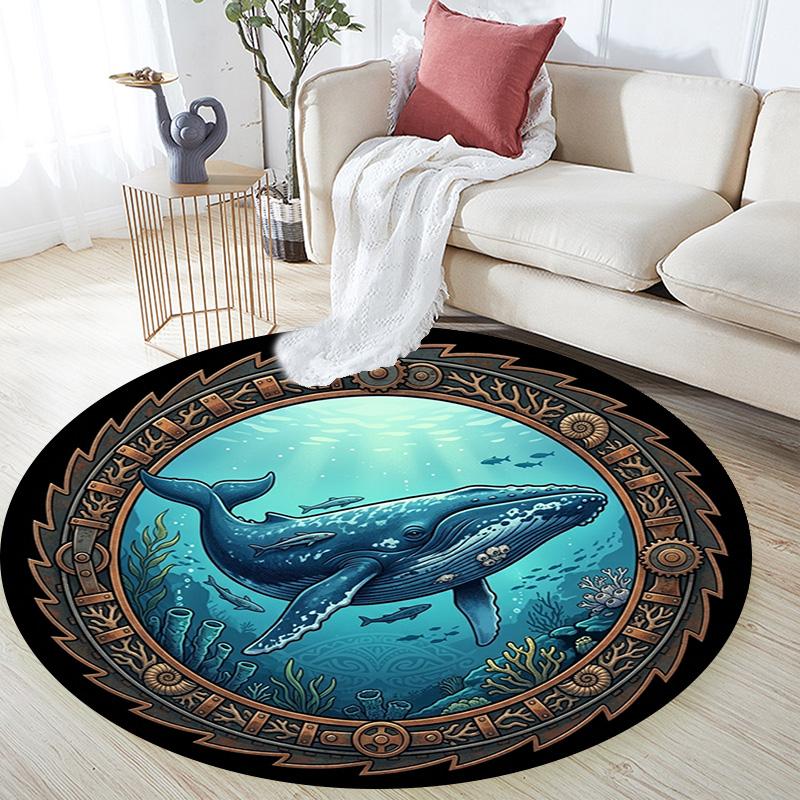 Whale Mechanical Window Round Area Rug Under Office Chairs Bedroom Living Room Home Decor