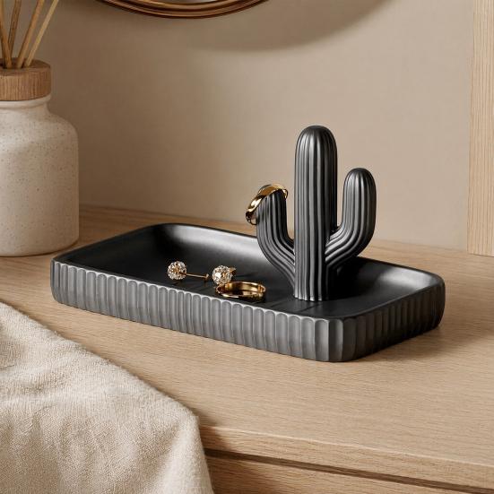 Artistic Jewelry Display 3D Printed Cactus Tray, Ring Dish, Entryway Table Trays, Decorative Trinket Holder Organizer Tray for Rings Necklaces