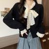 Navava Women Lovely Lace Ribbon Neck Long Sleeve Knit Cardigan Nk2814