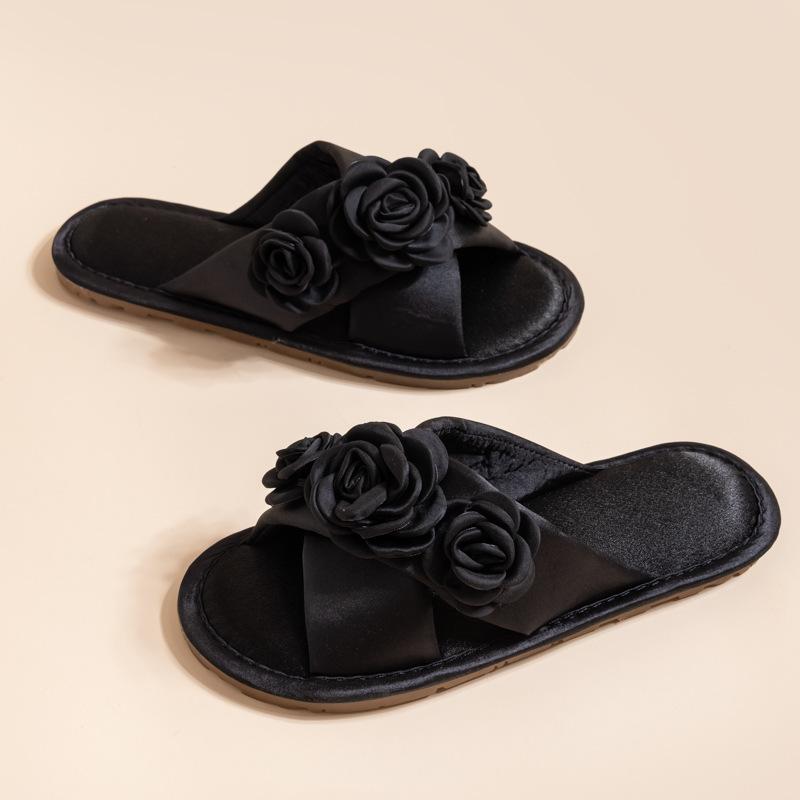 Open Toe Slides House Sandals for Women&Men Summer Satin Slip on Flat Sandals Indoor Outdoor Beach Shoes for Couple Dress Shoes Bedroom Slippers