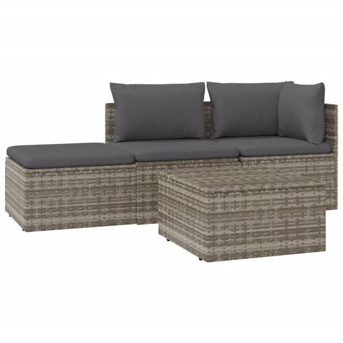 VidaXL Garden Lounge Set 4 Pcs with Cushions Grey Wicker, Outdoor Lounge Set, Furniture Set 318676