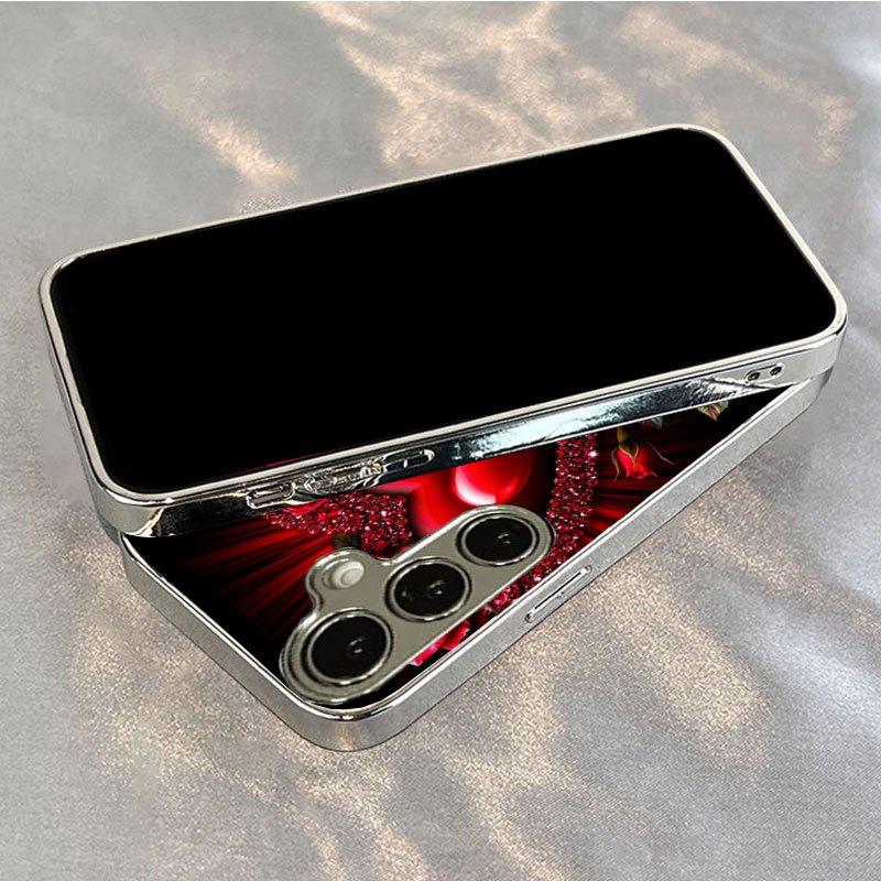 Gold-plated tempered glass phone case compatible Galaxy S26 S25 S24 S23 S22 Ultra Plus Features red rose sparkling heart design